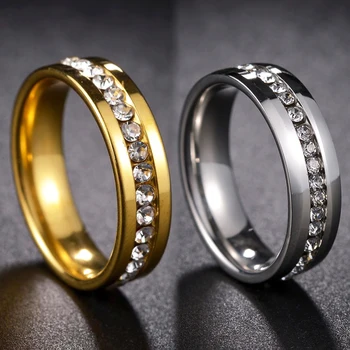 Prabangūs aukso sidabro spalvos vestuviniai žiedai Krištolas Naujos mados kalnų krištolo žiedas Nerūdijančio plieno žiedai Papuošalų dovana Aukšta kokybė