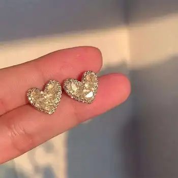 Paauksuota perlų širdis Auskarai Blizgus kalnų krištolo auskaras Metalinis elegantiška mada Romantiška moterų pora Juvelyrika Vestuvių dovana