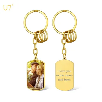 U7 Individualizuotas nuotraukų raktų pakabukas vyrui moteriai Paveikslėlių graviravimas Personalizuoti raktų pakabukai Pora Šeimos brangakmenis Dovanų gimtadienio jubiliejus