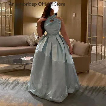 Angelsbridep Sky Blue Glitter A-line Vakarinės suknelės Halter Sparkly Sequins Prom Dress Sexy Robe De Soirée Celebrity Party Gowns