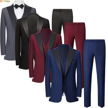 2023 Naujas jaunikis Smokingai Peak Black Lapel Vyriški kostiumai Vestuvės Geriausias vyro švarkas ( švarkas+kelnės +liemenė) Didelis dydis S-5XL 6XL Vyriški kostiumai