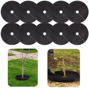10 Pakuotė Neaustinis medžio mulčio žiedas Daugkartinio naudojimo piktžolių barjerinis kilimėlis Skaidomas Naudojamas augimui slopinti ir augalų šaknų apsaugai kontroliuoti