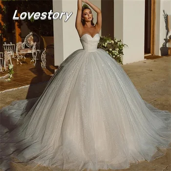 Išskirtinės Saudo Arabijos blizgios vestuvinės suknelės Ball Gown Glitter Tulle Sweetheart Lantern Sleeve Bride Robe 2023 Vestidos De Novia
