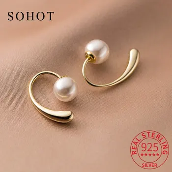 Fashion INS Hot Real 925 svarų sterlingų sidabro perlų kablio auskarai moterims Klasikiniai dailūs papuošalai Minimalistiniai aksesuarai