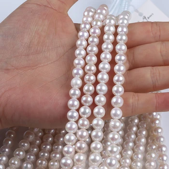 8-9mm AA kinų Akoya balta natūrali šalia apvalių palaidų karoliukų gėlavandenių perlų sruoga