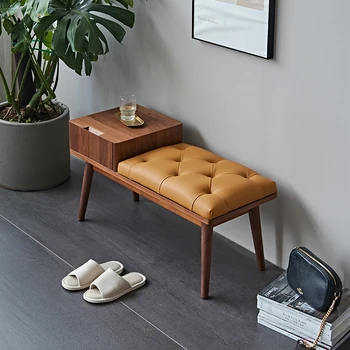 Namų dekoratyvinis miegamojo suoliukas Medžio masyvo kūrybinė svetainė Ilgas suoliukas Batų keitimo kėdė