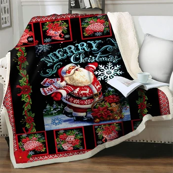Kalėdų Senelis 3D Spausdinti Pliušinės vilnos antklodės Madingos antklodės Patalynė Namų biuras Skalbiama Linksmų Kalėdų vaikų dovana Šerpų antklodė