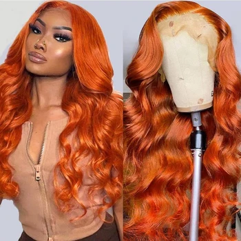 Ginger Orange 13x6 HD nėrinių priekiniai perukai Žmogaus plaukų kūno banga 13x4 Žmogaus plaukų nėrinių priekinis perukas 4x4 skaidrus nėrinių perukas moterims