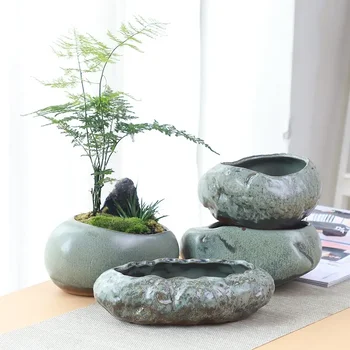 Retro keramikos mažas gėlių vazonas kūrybinis stalinis kompiuteris namai sultingas žalias augalas Wenzhu vazoniniai indai Kinų sodo rankų darbo