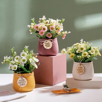 Small Daisy Dirbtinė gėlė Keramika Vazoninis Namų interjero dekoravimas Darbalaukio modeliavimas Žalios bonsai Dirbtinės gėlės