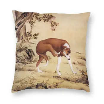 Custom Chinese Style Painting Greyhound Sighthound Art Pillow Case Home Decor 3D Printing Whippet Dog Cushion Cover for Car