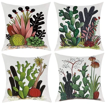 Gėlių ir kaktusų atspausdintas lininis pagalvės užvalkalas sofos pagalvėlės užvalkalas namų tobulinimas gali būti pritaikytas jums 40x40 50x50 60x60