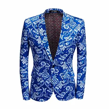Tide Vyrai plius dydžio teismas Mėlyna gėlių spauda Mada Laisvalaikio kostiumai Naujausi paltų kelnių dizainai Vestuvių jaunikis Sceninis kostiumas homme
