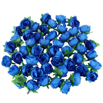 50 dirbtinės rožės 3 cm aukščio vestuvių dekoracija tamsiai mėlyna