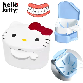 Hello Kitty Protezų valymo organizatorius Netikrų dantų prietaisas Konteineris Laikymo dėžės Protezai Švaresnis protezas Vonia Daiktadėžė