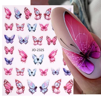 3D Rožinė violetinė drugelio nagų dailės lipdukai Lipnus 1Sheet tikroviškas drugelio lipdukas Spalvingas vaivorykštinis drugelio nagų slankiklis