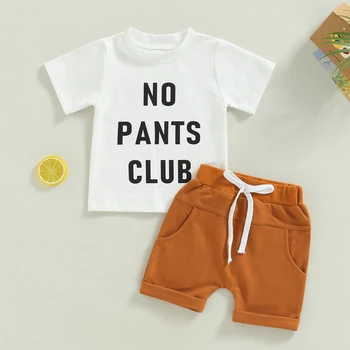Mažylio berniukų drabužių rinkiniai 2vnt Laiškai trumpomis rankovėmis Spausdinti Viršus Laisvos kietos trumpos kelnės Laisvalaikio apranga