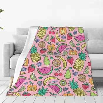 Vaisiai ant rožinės antklodės lovatiesės ant lovos Kawaii pūkuotos minkštos antklodės dvigulei lovai