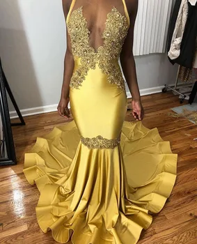 Auksinė undinėlė Elegantiškos ilgos prom suknelės 2023 Karoliukais puoštos aplikacijos Apyrankės Juodos moteriškos vakarėlio prom suknelės