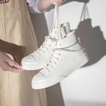 2023 Perlų grandinė Zapatillas Mujer Kieti moteriški batai Balti moteriški espadrilės Rudens ponios avalynė Laisvalaikio drobės sportbačiai