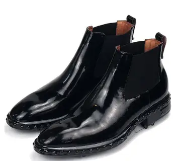 Žieminiai natūralios odos kulkšnies batai vyrams trumpi Juodi Chelsea batai Vyriški aukštos klasės vyriški batai