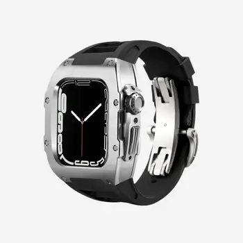 Watch Band Titanium Case Retrofit Fluoroelastomer Kit Watch Strap Protective Case Cover for Apple Watch Series SE 4 5 6 7 8