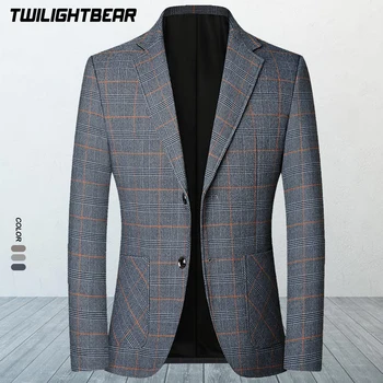 New Men's Blazer Oversized Suit Jacket England Plaid Business Casual Suit Coat Vyriški drabužiai Blazer Hombre Casual Suits AF1750