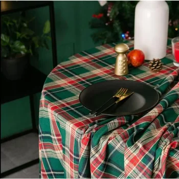 Ins Net raudona šviesa Prabangi staltiesė Kalėdų dekoracija Žalias pledas Staltiesė Nuotrauka Fonas Foto audinys Kavos staliuko viršelis