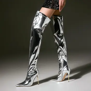 Seksualūs ploni aukštakulniai moteriški batai virš kelių Super aukštakulniai platforminiai batai Rudens žiemos plieno stulpas Šokis Moteriški batai