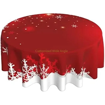Linksma kalėdinė staltiesė, 60 colių, apskrita, raudona, balta, snaigė, atspari dulkėms, atspari raukšlėms, kaimiška