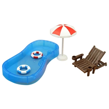 Dollhouse paplūdimio rinkinys Miniatiūrinis baseinas SūpynėsRing paplūdimio kėdė žaidimų nameliui Lėlių namelio dekoracijos Vaikų vakarėlis-palankumas