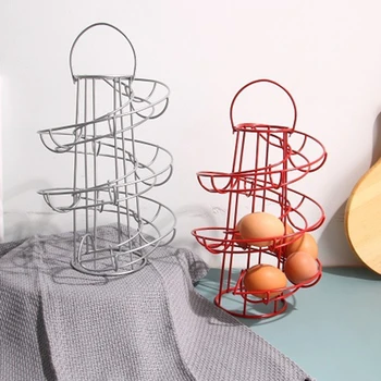 Modernus geležinis spiralinis kiaušinių laikiklis Meno ekranas Restorano krepšelio laikymo stovas Deluxe spiralinis dozatorius Krepšelio ritininė lentyna 24 kiaušiniai