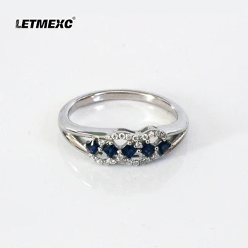 LETMEXC Natūralus safyras 18K Moissanite Diamond Princess Cut 2x2mm 5Pcs Vestuvinis banketinis žiedas