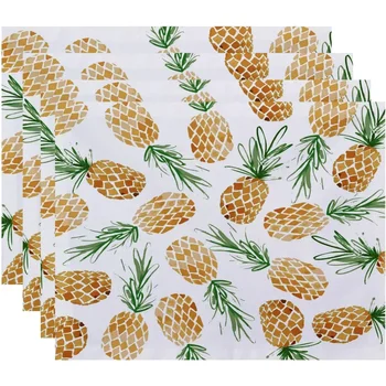valgomojo stalo kilimėliai Mėtyti ananasai Geometrinis atspaudas Placemat (4 rinkinys) Nemokamas pristatymas Lino namų tekstilės sodas