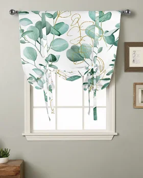 Eukalipto augalas Žali lapai Abstraktūs virtuvės trumpo lango užuolaidos Modernus namų dekoras Mažas langas Romanas Suriškite užuolaidas