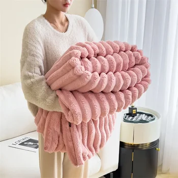 Office Milk Fleece Nap Blanket Rabbit Plush Throw Blanket Flanel Blanket Warm Thickened Coral Fleece Blanket