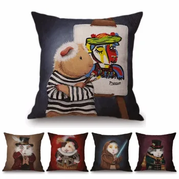 Jūrų kiaulytė Cosplay stilius Pigcasso Mielas pagalvės užvalkalas namų dekoravimui Drobė Aliejinė tapyba Cavy Animal Vaikų pagalvėlės užvalkalas