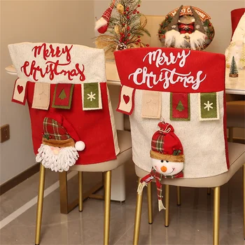 Trimatis Kalėdų senelio kalėdinis sėdynių užvalkalas Raudona skrybėlė kėdės atlošas uždengia kalėdines dekoracijas namams Naujiesiems Metams