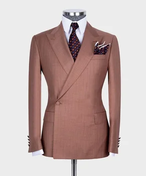 Brown Peaked Lapel Vyriški kostiumai 1Button Groom Prom Tuxedo Terno Masculino Blazer Kelnės vestuvėms dėvėti 2Vnt švarko kelnių apranga