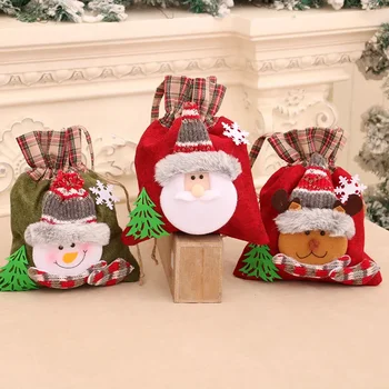 Naujasis Ginghamo kalėdinių dovanų maišelis, kuriame yra saldainių obuolių krepšys Kalėdinės dekoracijos Kalėdinės dekoracijos namams