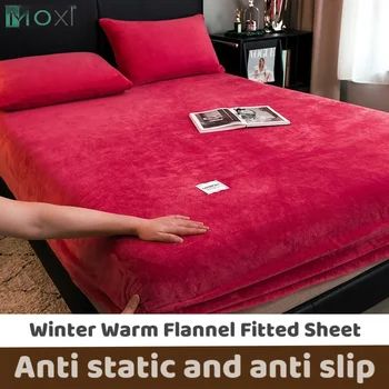 Kieta flanelinė pliušinė patalynė prigludusi paklodė, aksominis minkštas sunkiasvoris neslystantis apsauginis užvalkalas lovos čiužinio užvalkalui Namų dekoras