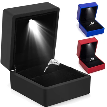 LED papuošalų dėžutė žiedo vėrinio sužadėtuvėms Žiedo vitrinos pakuotės Vitrinos dėžutės su šviesiais dėklais Pakavimo dėžutės