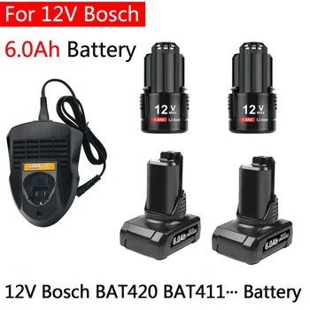 12V Bosch 6Ah Li-ion BAT420 BAT411 Pakaitinis akumuliatorius Bosch BAT411 BAT412 BAT413 BAT414 10.8V akumuliatorius Belaidžiai elektriniai įrankiai