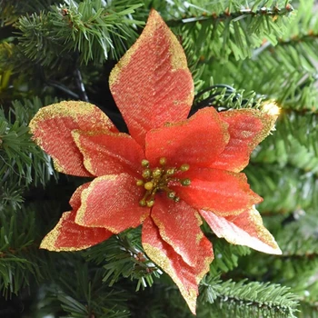 13cm Dirbtinė Puansetija Kalėdinių gėlių dekoracijos Šilkas Dirbtinis žydėjimas Uogos Gėlė Kalėdų eglutė Pakabinkite gėlių ornamentą Dekoras