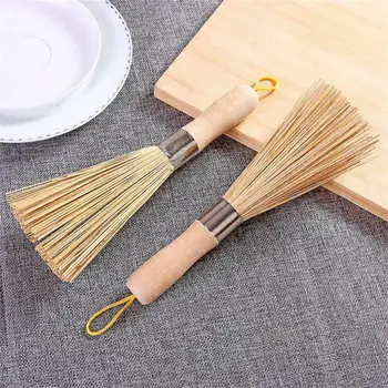Bambuko šepetys su ilga rankena ir medine rankena Natūralus bambukas ir medis Virtuvės valymo šepetys Natūralios viryklės valymo dulkės