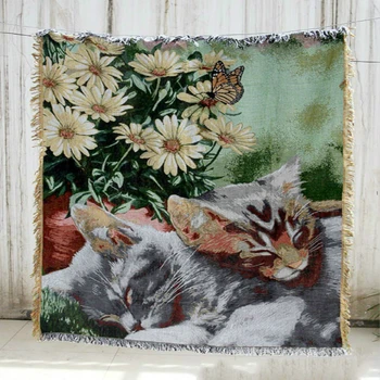 Puiki medvilninė sofa antklodė, sofos užvalkalas staltiesė Europos pastoralinis namų dekoratyvinis menas 2 miegančių kačių kutai gobelenas