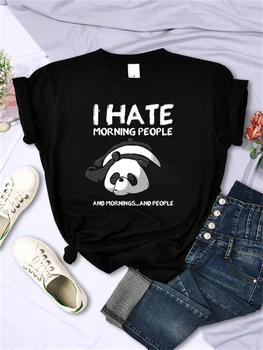 Lazy Panda Aš nekenčiu Ryto žmonių marškinėliai Moterys Trumpomis rankovėmis Mada Kūrybinė visa matematika Drabužiai Gatvės Hip Hop O-Neck FemaleTops