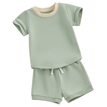 Baby Girl Shorts Set Mažylis Vasaros drabužiai trumpomis rankovėmis Pagrindiniai medvilniniai marškinėliai viršus ir šortai Neutrali apranga