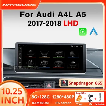 NAVIGUIDE 10.25'' Carplay Auto Android 12 automobilinis radijas Audi A4L A5 2017-2018 LHD multimedijos grotuvas Headunit Bluetooth 4G Wifi