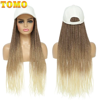 TOMO beisbolo kepuraitė su Senegalo susuktais plaukais moterims 24Inch ilgi sintetiniai nėrimo plaukų priauginimo su reguliuojamu skrybėlės peruku